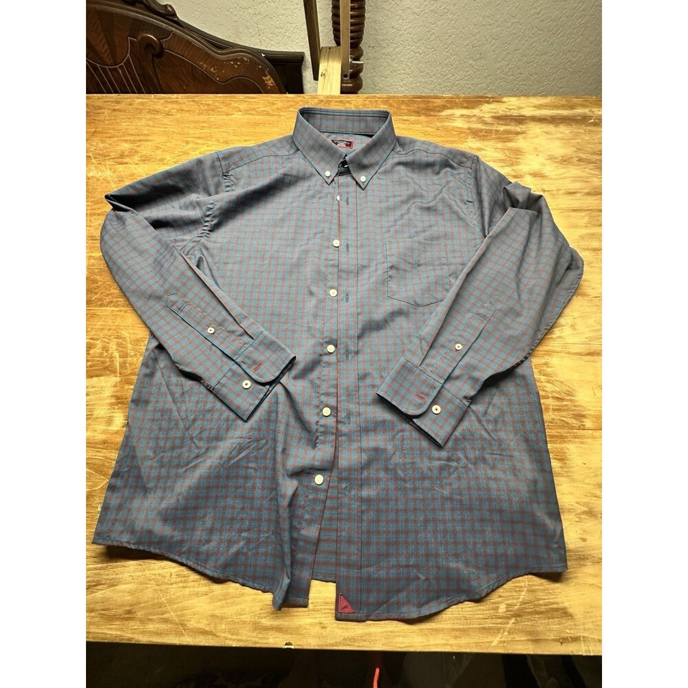 UNTUCKit Mens XXL Blue Plaid Button Up Slim  Fit Long Sleeve Wrinkle Free Cotton